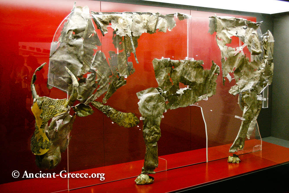 Silver and Gold Bull Fragments of an ancient statue made of silver and gold