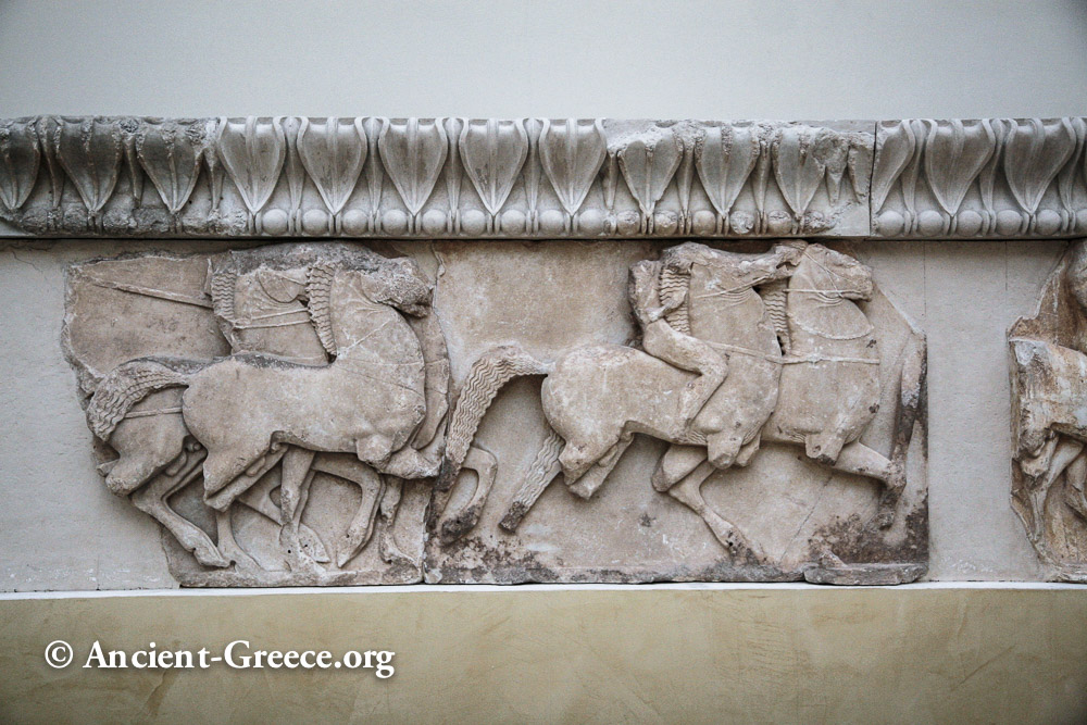 Treasury of the Siphnians: South Frieze Detail Horses depicted on relief sculpture