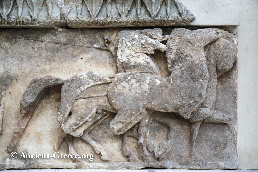 Treasury of the Siphnians: West Frieze Detail Horse sculptures of the Siphnian Treasury frieze.