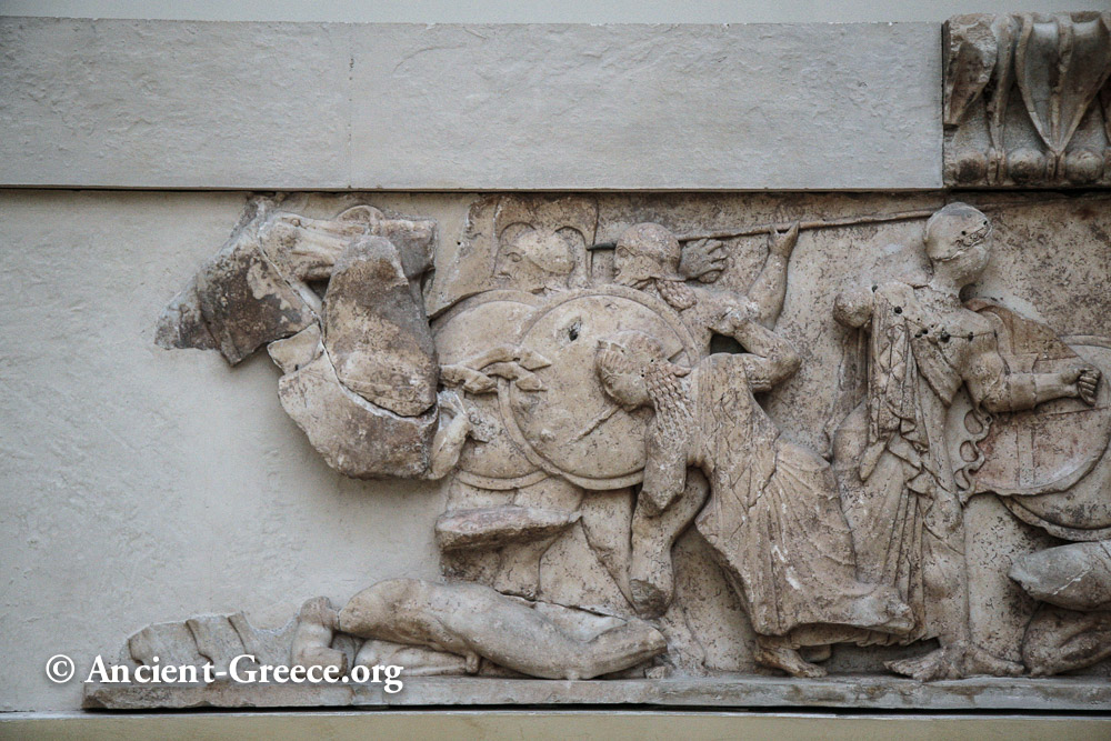 Detail of warrior sculptures fighting