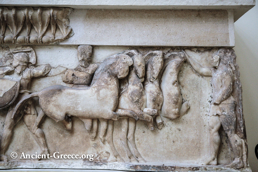 Frieze detail of horses pulling a chariot