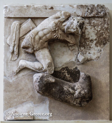 Metope fragment showing Heracles and the Ceryneian Hind