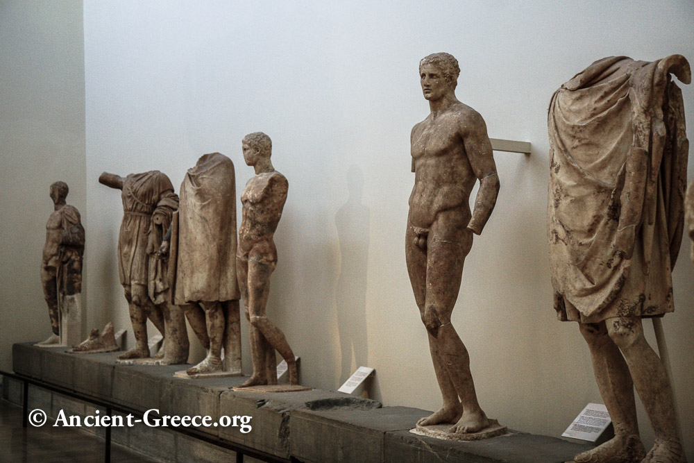 Six life-size marble statues