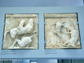 Metope sculptures depicting Amazonomachy