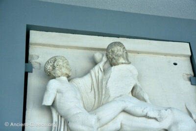 Parthenon metope relief sculpture depicting a scene from Cenauromachy