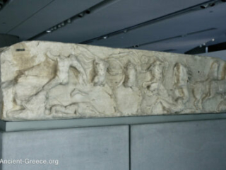The north frieze of the Temple of Athena Nike. with relief sculpture