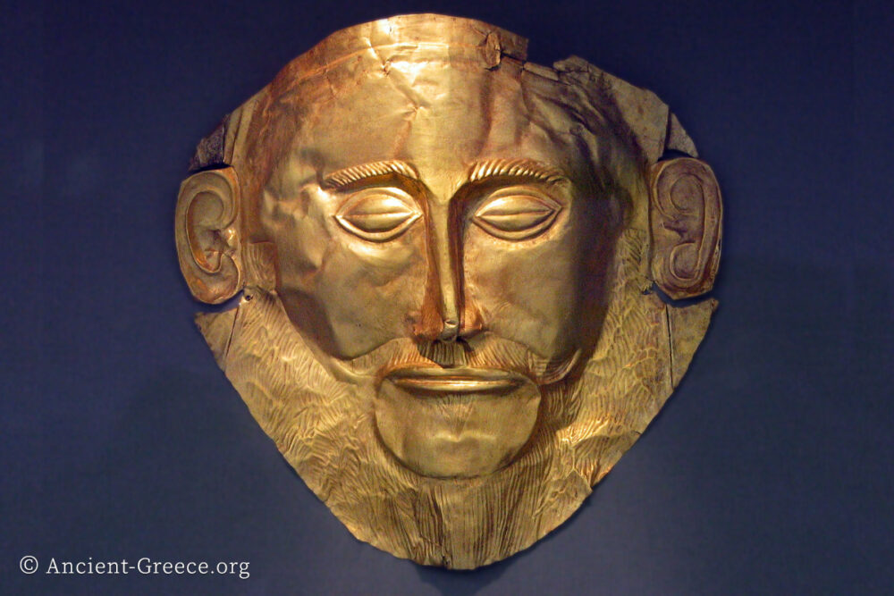 Gold funerary mask known as the Mask of Agamemnon