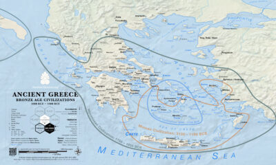 Ancient Greece Bronze Age Civilizations 3000 - 1000 BCE. Relief map.