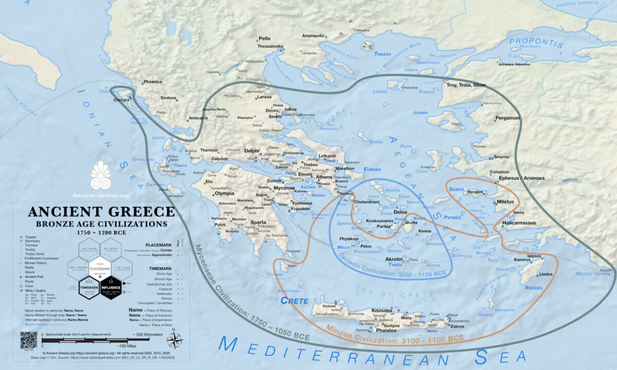 Ancient Greece Bronze Age Civilizations 3000 - 1000 BCE. Relief map.