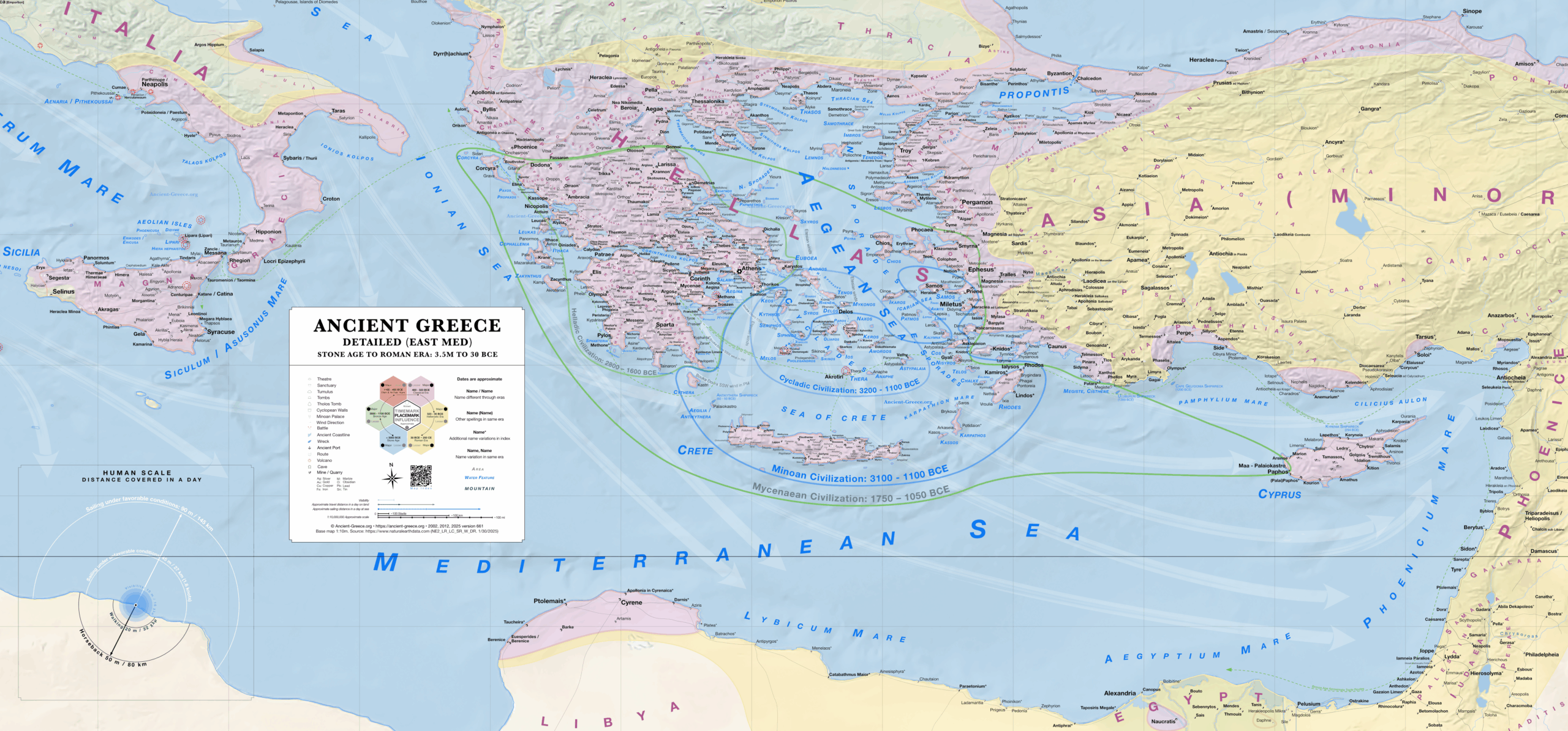 Ancient Greece Map. Detailed (E. Med) 3.5M to 30 BCE.