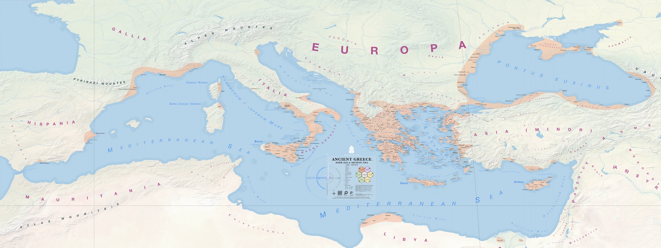 Map: The Greek Dark Age and the Archaic Era (1100 to 480 BCE)