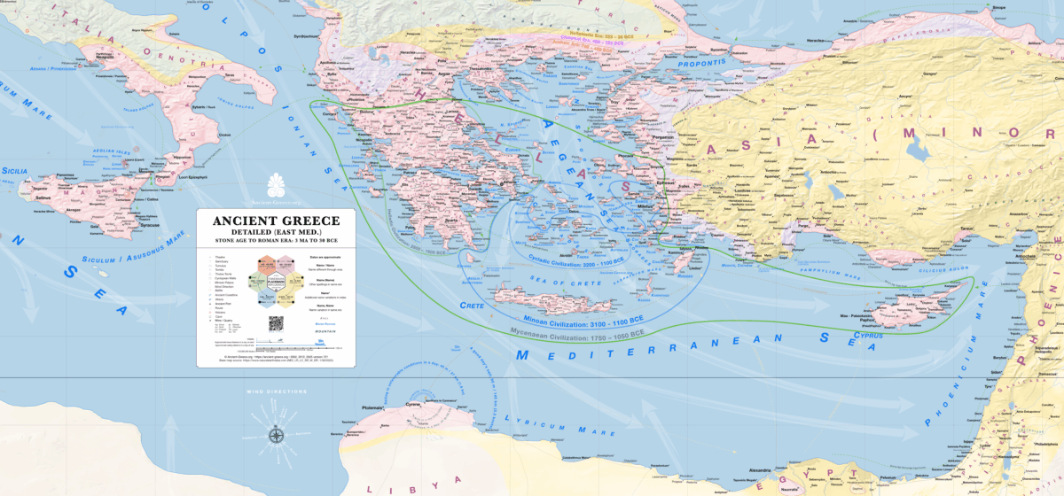 Ancient Greece Map. Detailed (E. Med Crop) 3.5M to 30 BCE.
