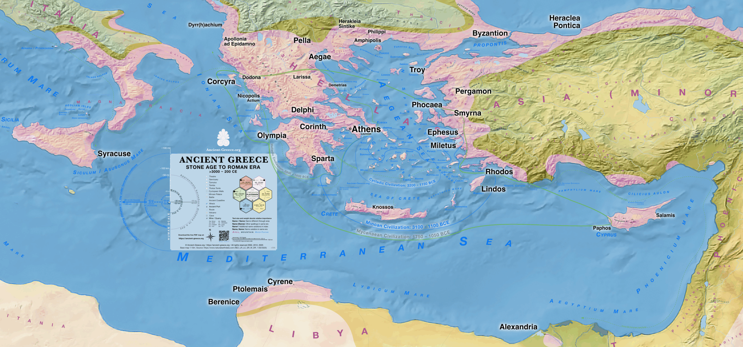 Ancient Greece Map: Geography. Stone Age to Roman Era (pre3000 BCE to 200 CE)