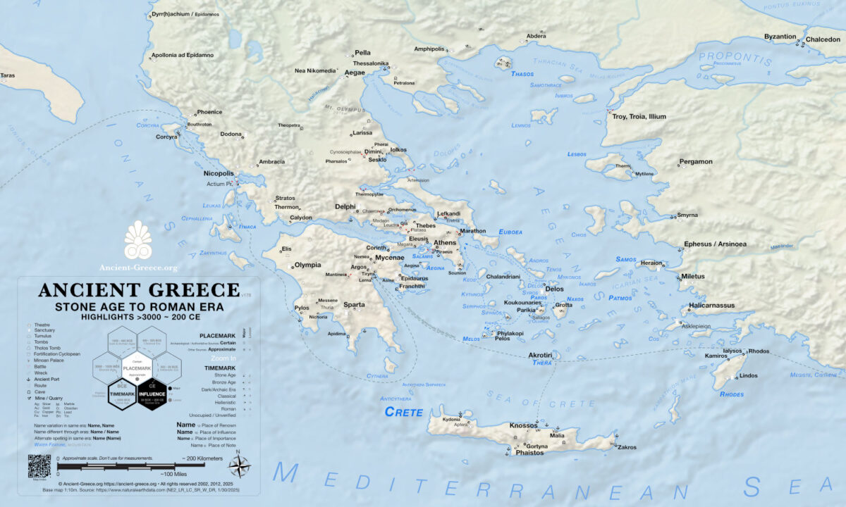 Ancient Greece Map - Highlights - >3000 BCE - 200 CE