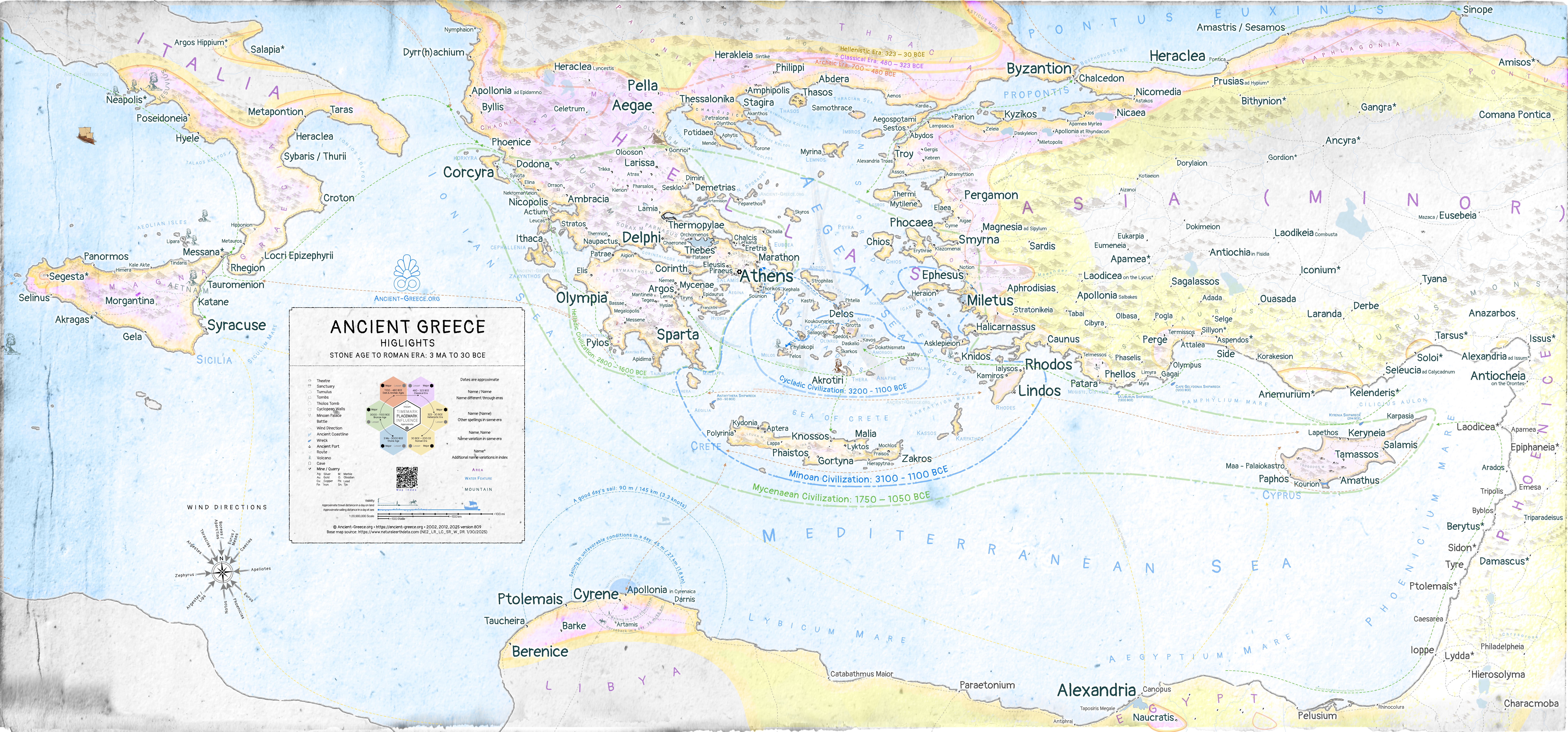 Ancient Greece Map. Highlights. 3 Ma to 30 BCE.