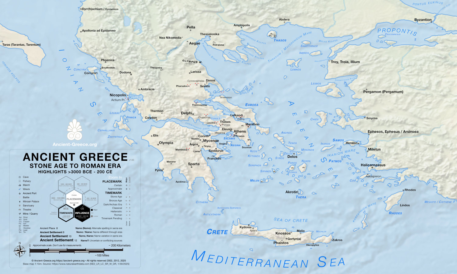 Ancient Greece Map - Highlights - Stone Age to Roman Era