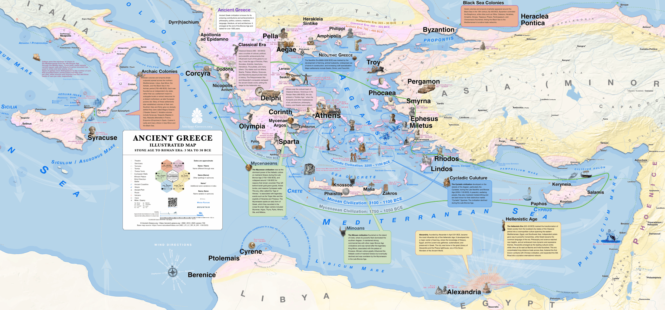Ancient Greece Map. Illustrated Highlights. 3 ΜΑto 30 BCE.