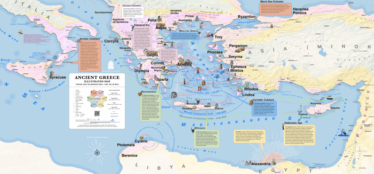 Illustrated Map of Ancient Greece. 3MA to 30 BCE.