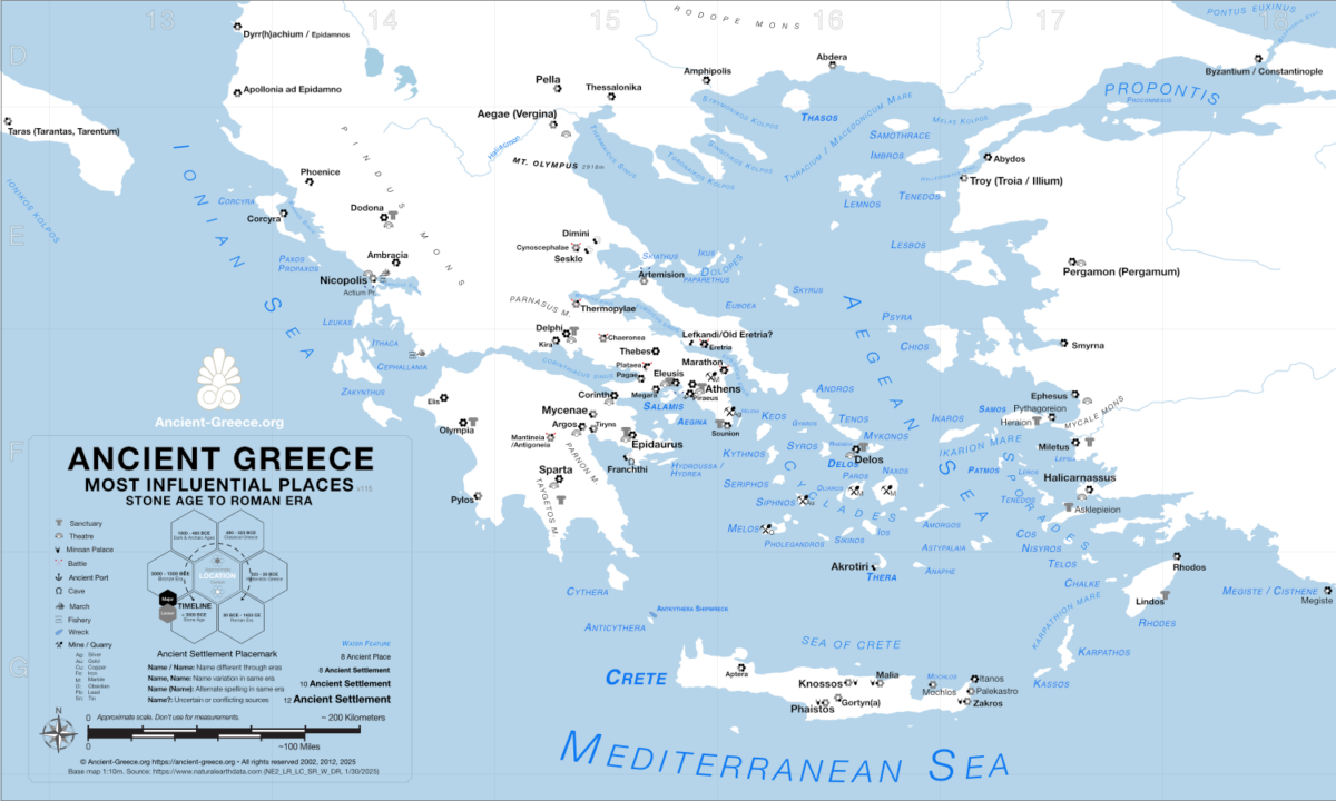 Ancient Greece Map showing the most influential places.