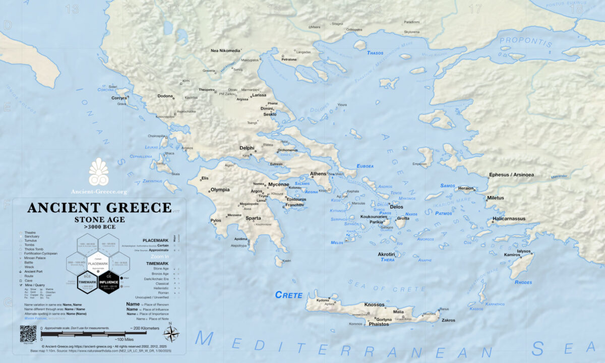 Ancient Greece: The Stone Age (prior to 3000 BCE) relief map.