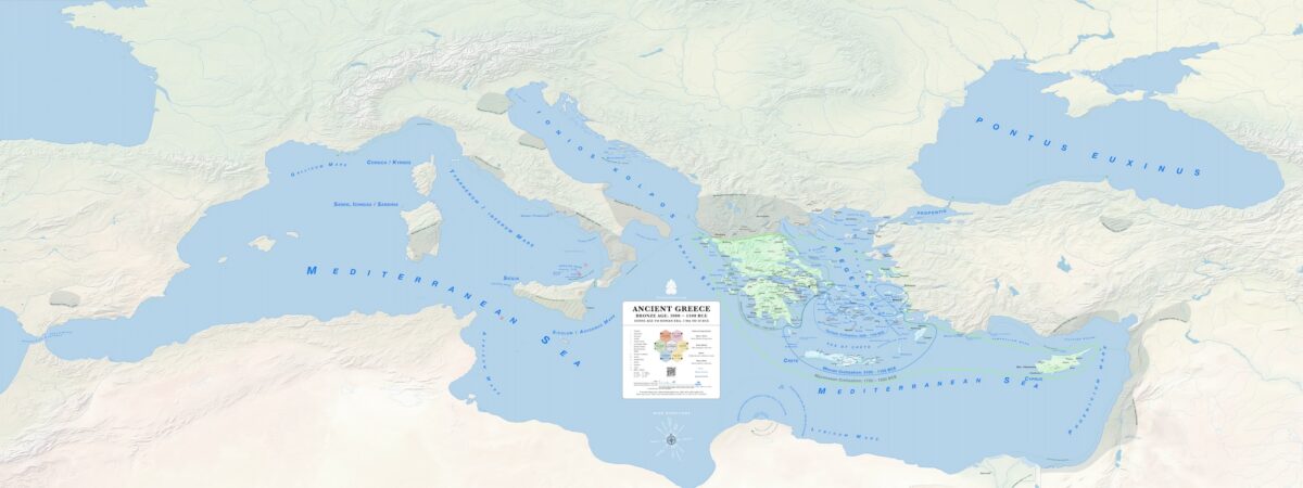 Thumbnail of Ancient Greece Map. Stone and Bronze Ag. 3 MA to 1100 BCE.