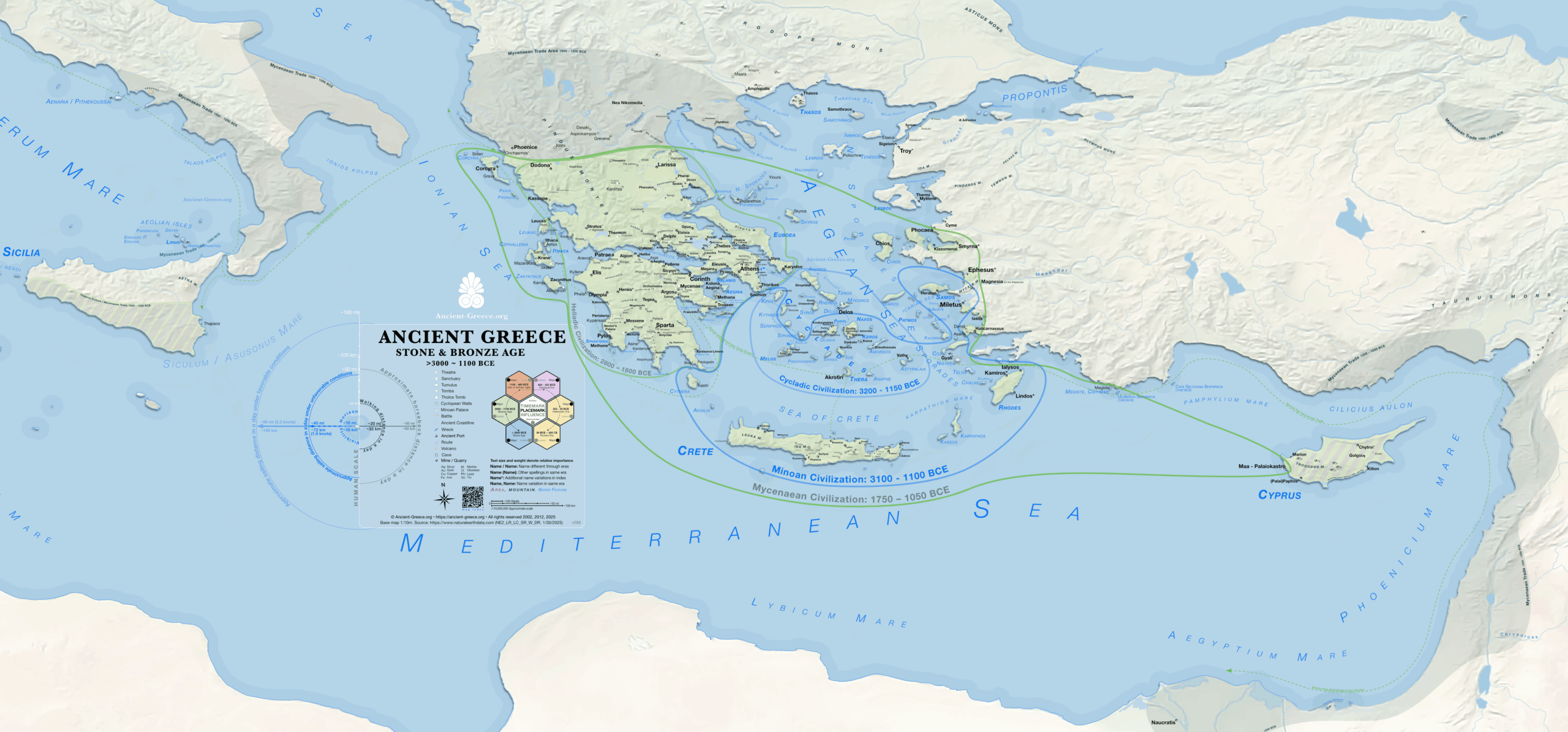 Ancient Greece Map: Stone and Bronze Age (pre3000 to 1100 BCE)