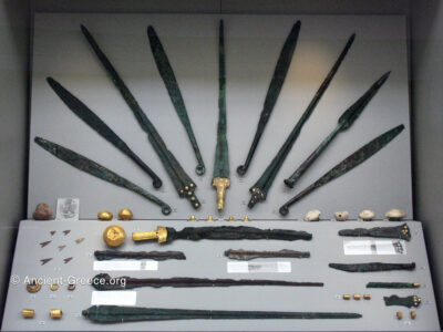 A collection of Mycenaean swords and daggers of different styles from Mycenae.