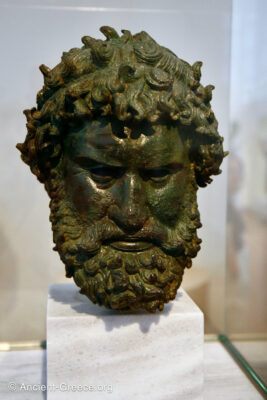 Bronze head of a boxer.