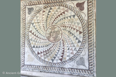 Mosaic floor of a house depicting the head of Medusa.