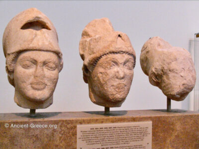 Three heads of warriors from the Temple of Aphaia