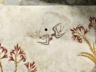 Spring Fresco from Akrotiri. Detail with lilies and swallows in flight.
