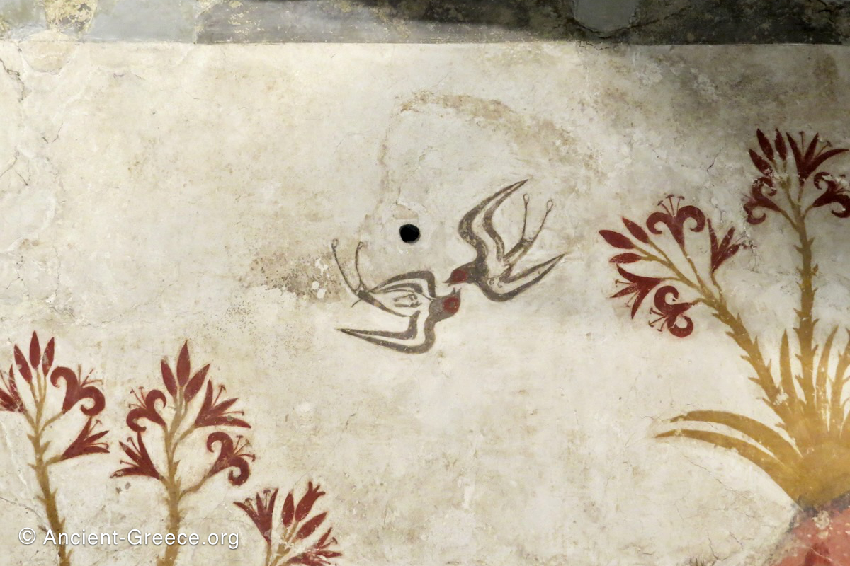 Spring Fresco from Akrotiri. Detail with lilies and swallows in flight.