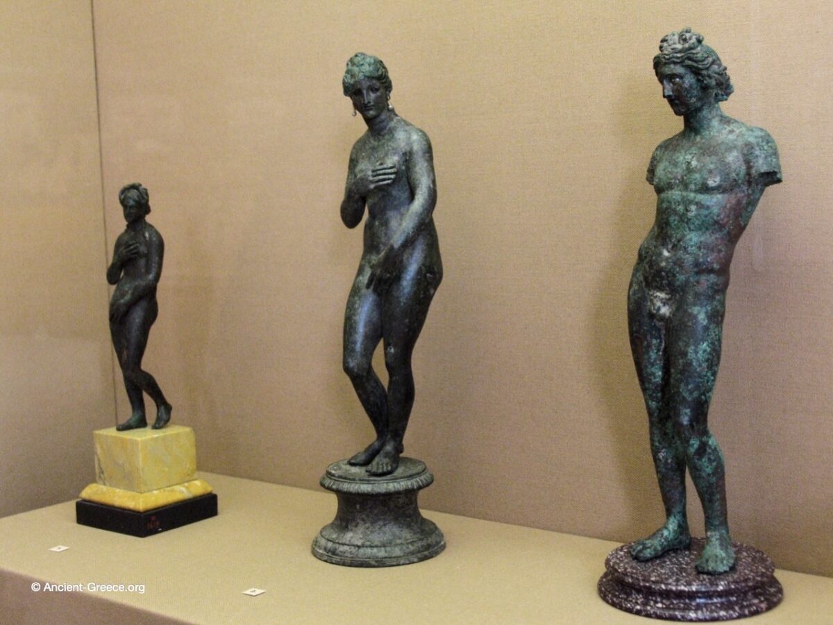 bronze statuettes on display