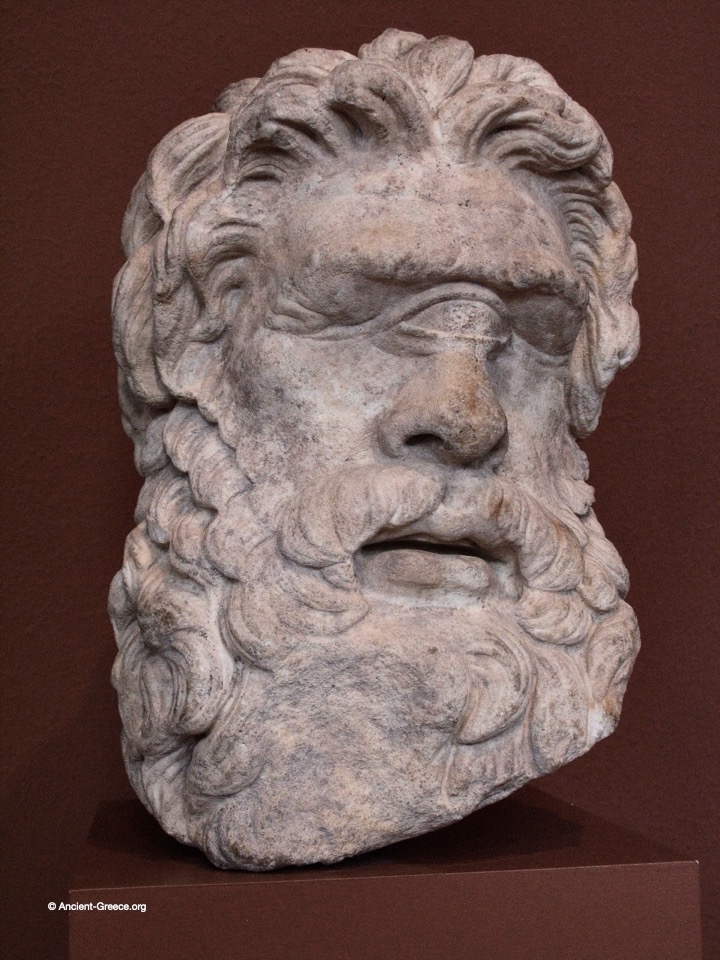 Marble head of cyclops Polyphemus.