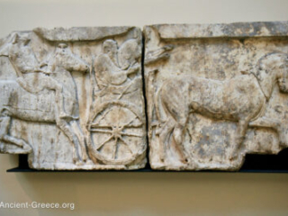 Procession of chariots and horsemen