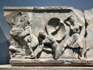 Relief sculpture from the Mausoleum at Halicarnassus. Amazonomachy. 351 BCE.