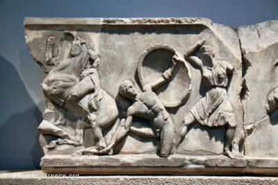 Relief sculpture from the Mausoleum at Halicarnassus. Amazonomachy. 351 BCE.