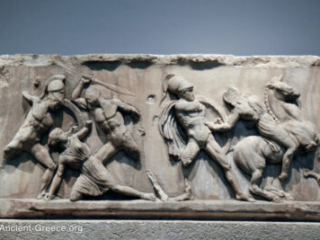 Relief sculpture of Greeks fighting Amazons.