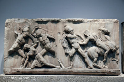 Relief sculpture of Greeks fighting Amazons.