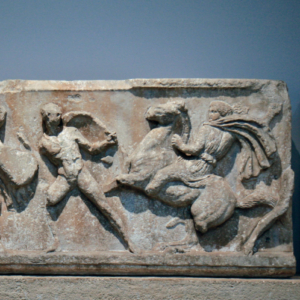 British Museum - Mausoleum at Halicarnassus - Greeks fighting Amazons Detail from the Amazon frieze.