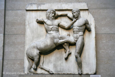 Parthenon metope. Lapith fights a Centaur.