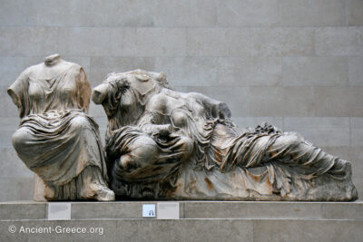 Parthenon East pediment three female figures.