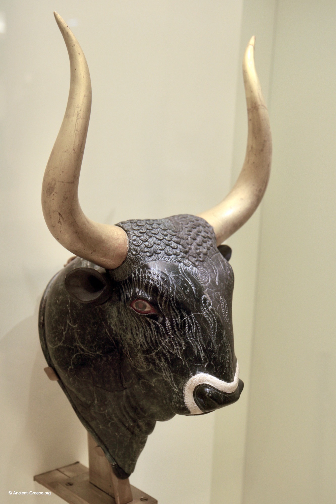 Libation vase in the shape of a bull's head.
