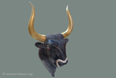 Libation vase in the shape of a bull's head.