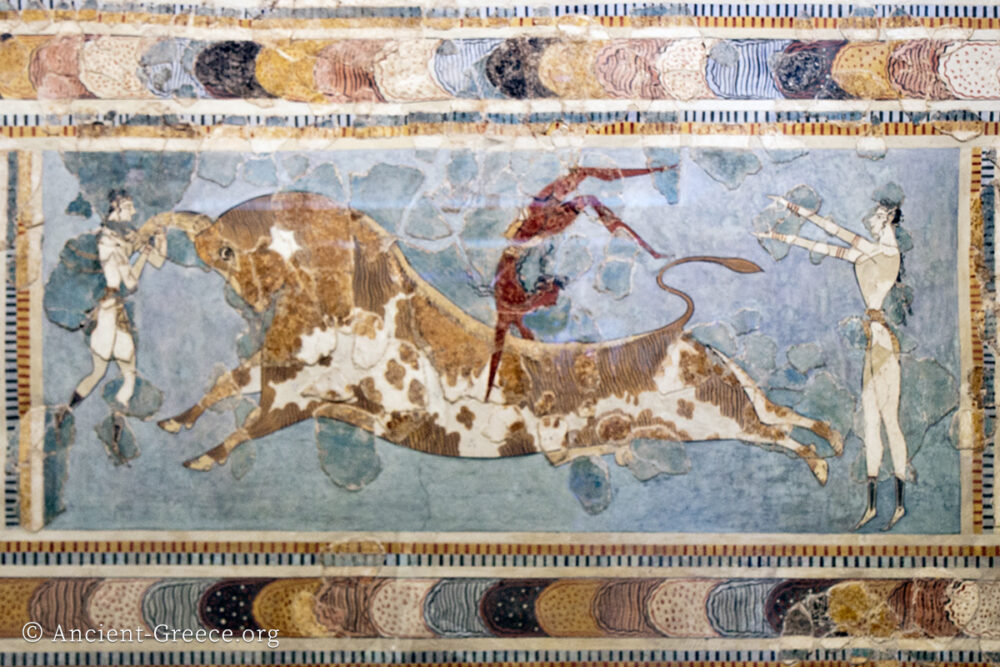 The Bull Leaping fresco depicts athletes leaping over a charging bull