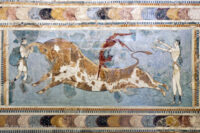 The Bull Leaping fresco depicts athletes leaping over a charging bull