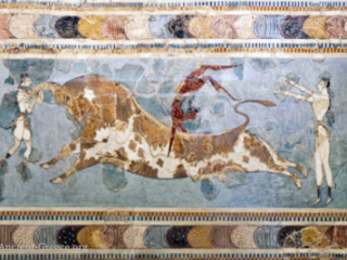 The Bull Leaping fresco depicts athletes leaping over a charging bull