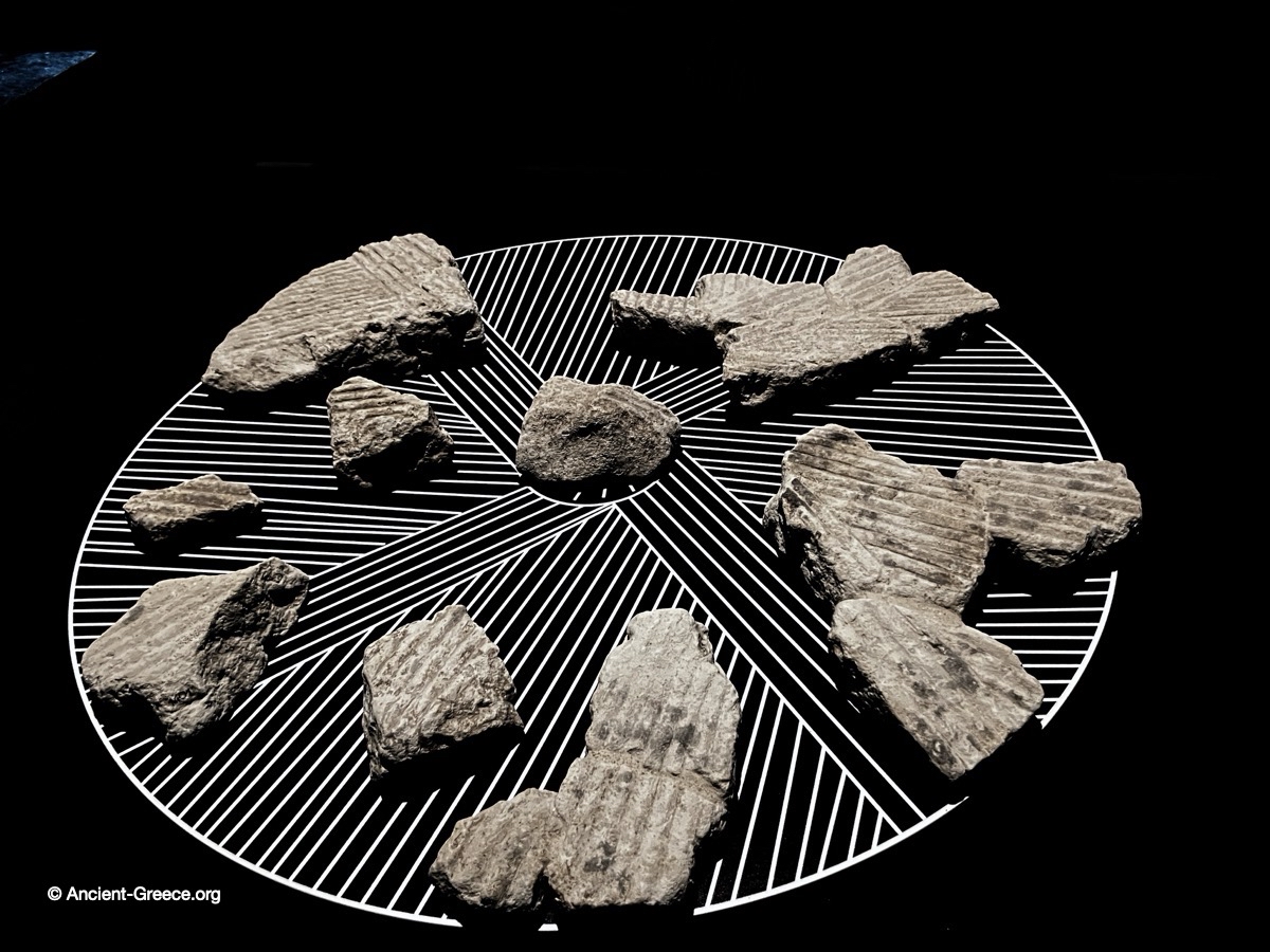 Circular shield with geometric decoration