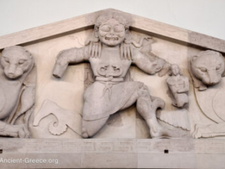 The Gorgo pediment from the temple of Artemis. Detail. 590 - 580 BCE.