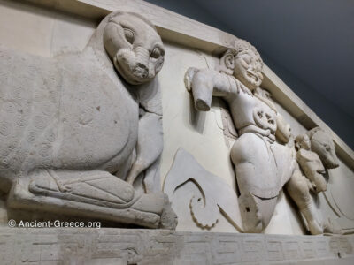 The Gorgo pediment from the temple of Artemis. Detail